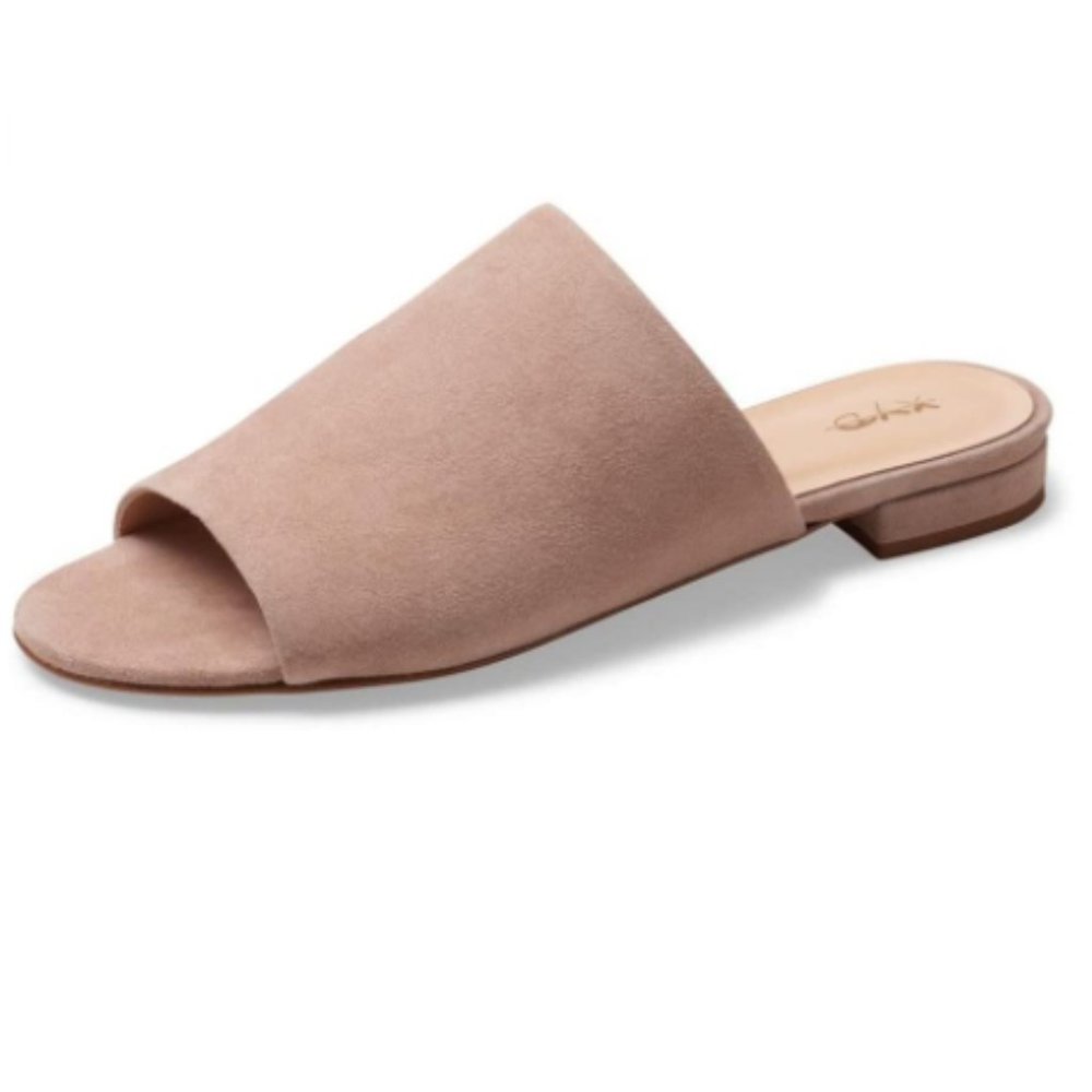 XYD Nude Suede Mule Slide Open Toe Flats